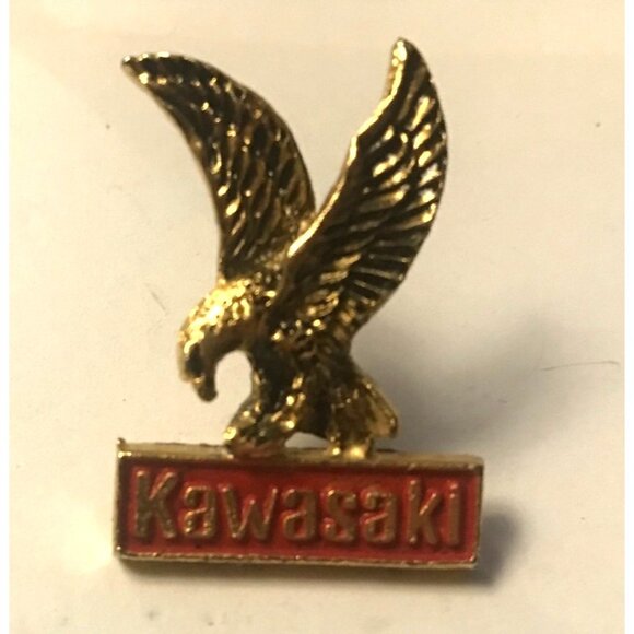 Kawasaki Eagle Lapel Pin Gold Tone Red Enamel Badge 1" Vintage Dual Pin Back - Picture 2 of 6